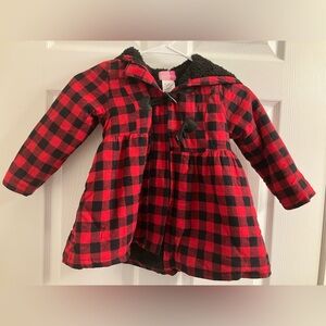 ❤️Toddler Fleece Lined Buffalo Check Toggle Hooded Jacket, Peplum Fit, NWT